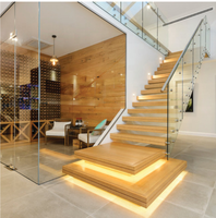 Escalier LED en verre de construction d'hôtel moderne Escaliers flottants en bois design Escalier en bois droit