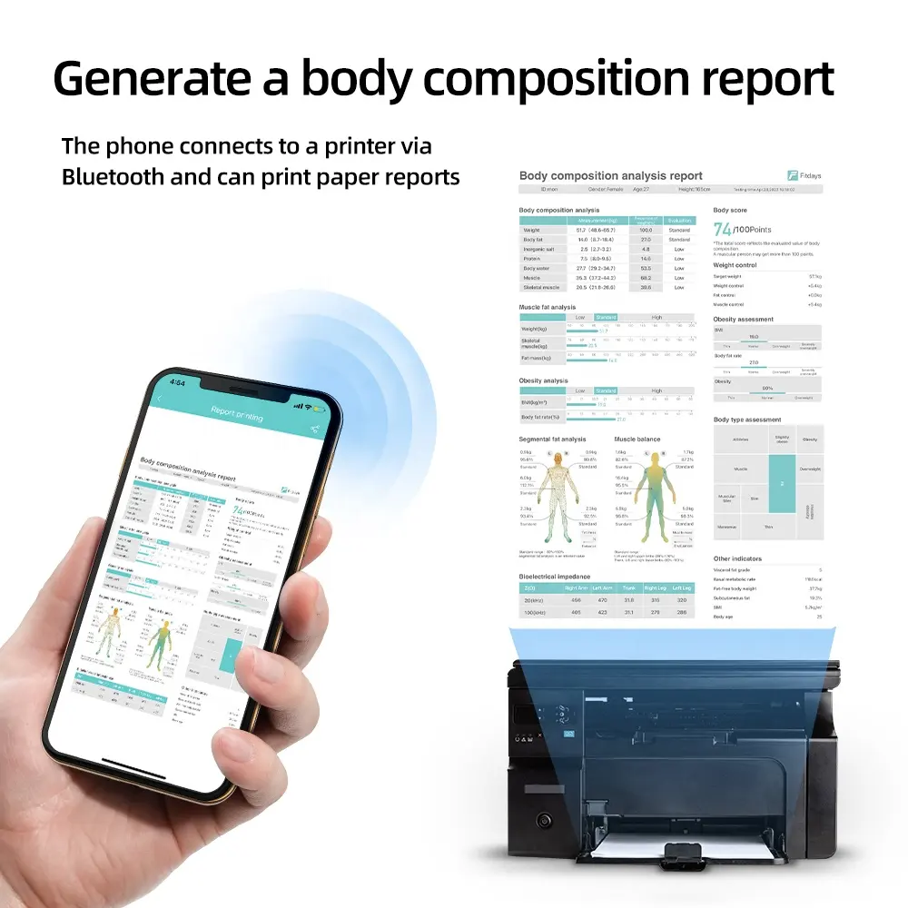 محلل سمون الجسم من الزجاج مقياس BMI رقمي ذكي 8 أقطاب Welland مع تقنية ITO مؤشر كتلة يعمل بالطاقة الكهربائية يصل إلى 180 كجم