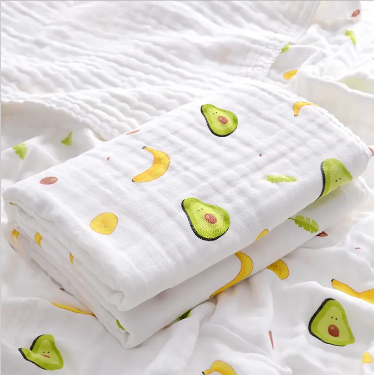 Folded 120 x 120cm 100% cotton custom bamboo cotton baby muslin swaddle blanket with various patterns