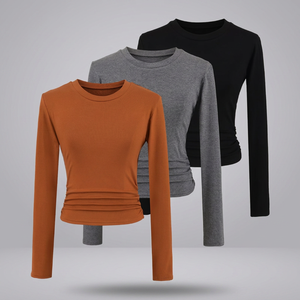 Women's T Shirt New Streetwear Regular Fit Long Sleeve Solid Color Bodycon Short <b>Crop</b> <b>Top</b> Breathable Fleece Polyester Plain Dyed - Product Image 3