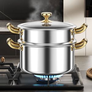 304 Stainless Steel <b>Saucepan</b> 3.1-4L Double Handle Steamer Pot For Gas Induction Cooking - Product Image 1
