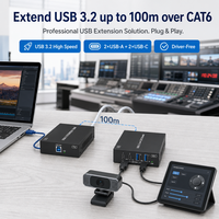 Harga Pabrik 100M USB 3.2 Gen 1 Extender Melalui Cat6 Ethernet 5Gbps USB-C USB-A USB-B Hub Repeater untuk Kamera Industri