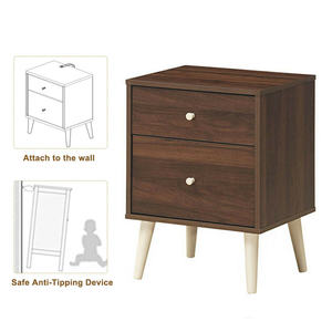 DB Freestanding Modern Bedside Nightstand with <b>2</b> Solid Wood <b>Storage</b> <b>Drawers</b> Mirrored Finish and Rubber Legs-for Apartments - Product Image 3