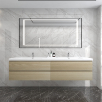 Set kabinet penyimpanan kamar mandi, furnitur rumah Hotel mewah Modern yang dipasang di dinding dengan cermin LED dan wastafel ganda