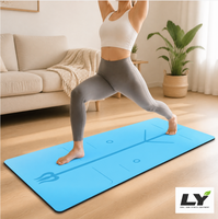 Tapis de yoga d'alignement TPE 185x66cm 6mm, avec guide de pose et base antidérapante noire pour yoga, pilates et usage domestique