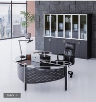 Bureau de direction rond en verre trempé noir, semi-circulaire/circulaire