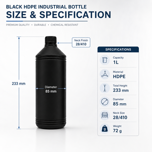 Botella de Plástico HDPE Negra Mate de <span class=keywords><strong>1L</strong></span> de Alta Resistencia con Tapa de Rosca Segura, Envase de Grado Alimenticio para Productos Químicos y Aceite de Motor a Granel - Product Image 5