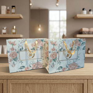 Wholesale Luxury Floral Art Paper Gift <b>Bags</b> with Gold Ribbon Handles Recyclable Premium Packaging for Gifts <b>Crafts</b> and Retail - Product Image 2