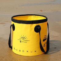 Seau d'eau pliable de camping avec poignée renforcée et base étanche pour la pêche en bord de mer, le lavage de voiture et le rangement extérieur
