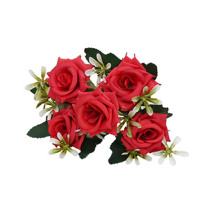 Rosa simulada decoración de la boda del hogar arreglo floral flor cinco cabezas esquina tela de seda flor artificial - Product Image 3