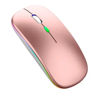 Ratón silencioso ultrafino de 2,4G de alta calidad, ratón inalámbrico recargable con luz LED de 7 colores, adecuado para ordenadores de escritorio