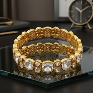 925 Silver Monzo Kundan Bracelet Polki Stone Antique Designer <b>Kada</b> Cushion Cut Rhinestone Ethnic Wedding Jewelry for Women - Product Image 2
