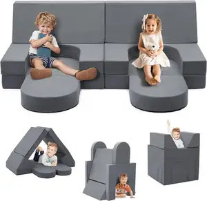 66" Large Kids Couch Building Fort Convertible 7PCS Kids Modular Play Couch For Toddlers Kids Teen