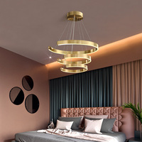 Lustre moderne nordique à 3 anneaux en acrylique doré, télécommande LED dimmable, taille moyenne, CRI 85, 50 000 heures d'éclairage