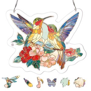 Attrape-soleil suspendu en acrylique pour fenêtre, motif oiseaux colorés printaniers, style campagnard américain, puzzle - Product Image 4