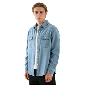 Nouvelle Veste Chemise en Jean Décontractée pour Homme 2026 avec Logo Personnalisé, Manches Longues, Motif Uni, Col Rabattu, Durable et Lavée - Product Image 1