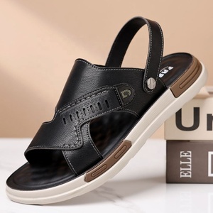 Sandalias Casuales de Verano para Hombre, Punta Abierta, Suela de Goma, Entresuela de EVA, Parte Superior de Cuero Genuino, Diseño de Leopardo, Antideslizantes - Product Image 3