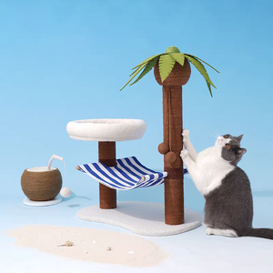 Structure d'escalade et lit tout-en-un pour chat, design moderne et classique, motif cocotier, avec griffoir et jouet à griffer pour chat, en MDF et carton - Product Image 1