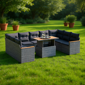 Ensemble de canapés de jardin gris avec table, 6 places, meubles en rotin d'extérieur, design contemporain - Product Image 2