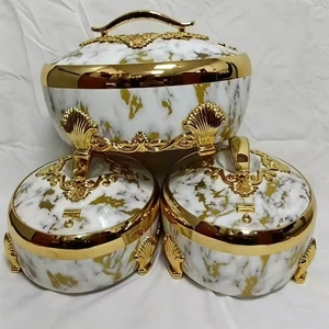 Ensemble de casseroles isothermes à double paroi 3 pièces, chauffe-plats 4L 5L 6L, motif tressé en <span class=keywords><strong>osier</strong></span>, bordure dorée, pour hôtels et restaurants B2B - Product Image 6