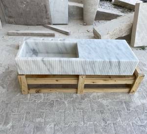 Vasque intégrée en marbre blanc, lavabo en pierre naturelle fait main, plateau de salle de bain flottant - Product Image 3