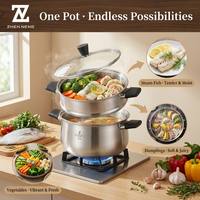 Casserole vapeur innovante en acier inoxydable 304 avec bec verseur et design de vidange facile – Marmite fonctionnelle pour la maison moderne