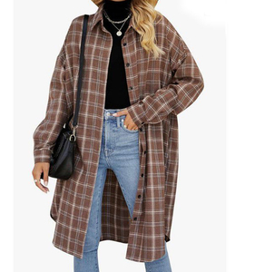 OEM/ODM Flanela Slouchy Gingham Shirts Can Match With Leggings and <strong>Tops</strong> <strong>Women</strong> Fashion Winter Button up <strong>Tartan</strong> Jacket Long Shirt - Product Image 2