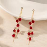 Anting Bunga Mawar Mewah Prancis, Anting Panjang Berumbai Rhinestone, Anting Gantung Floral untuk Wanita, Perhiasan Fashion