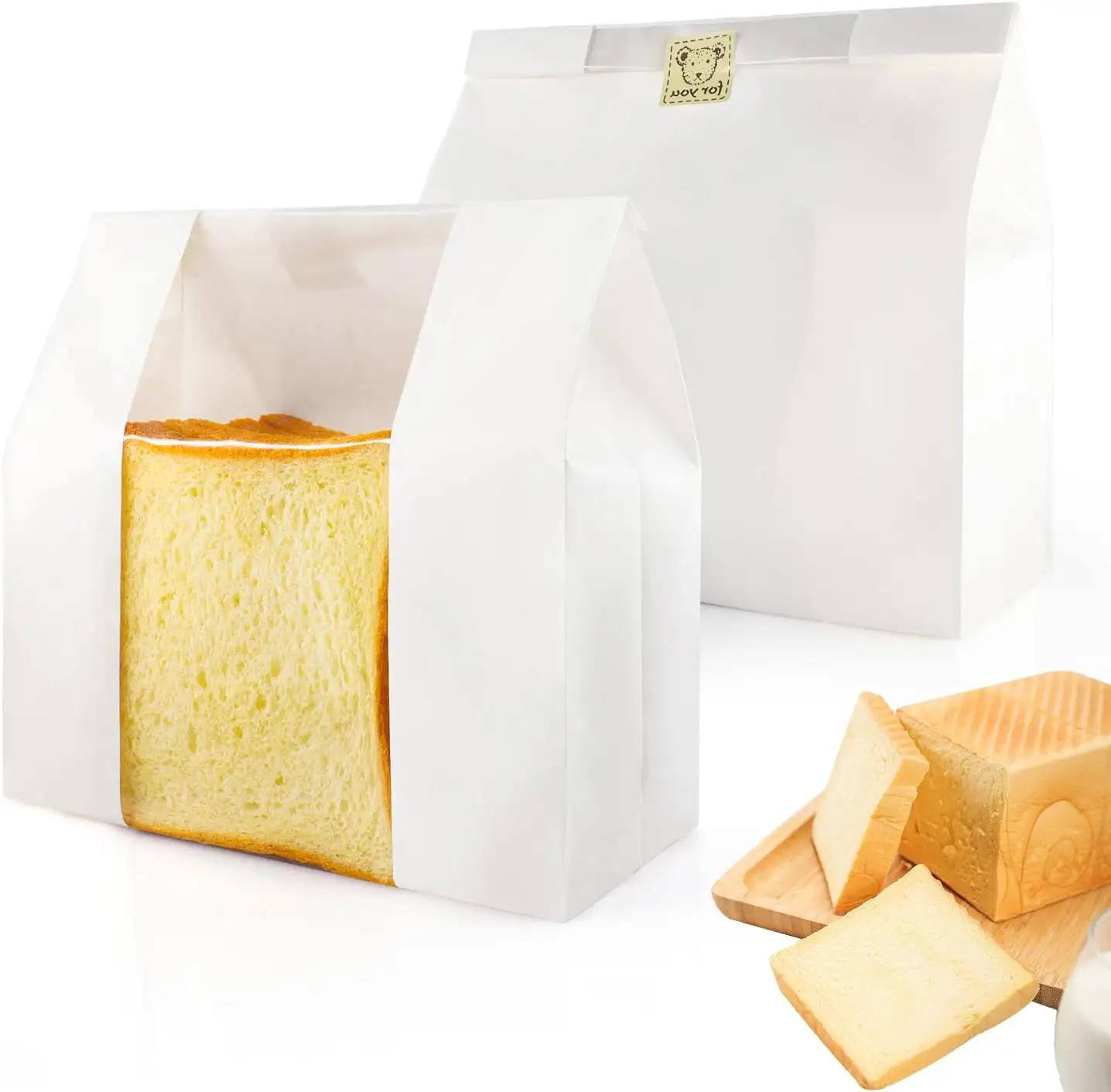 Raam Brood Pack Papier Brood Bakkerij Tas Transparant Aangepaste Logo Kraft Toast Wit Voedsel Diepdruk Broodzakken