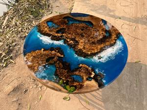 Mesa de Centro Ocean con Tablero de Madera Maciza de Burl, Superficie de Mesa de Río con Borde Natural Personalizado para Sala de Estar de Lujo - Product Image 2