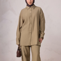 Ensemble deux pièces modeste pour femme, chemise oversize et pantalon large, épaules tombantes, en lin, ensemble coordonné, tenue décontractée musulmane, personnalisable OEM