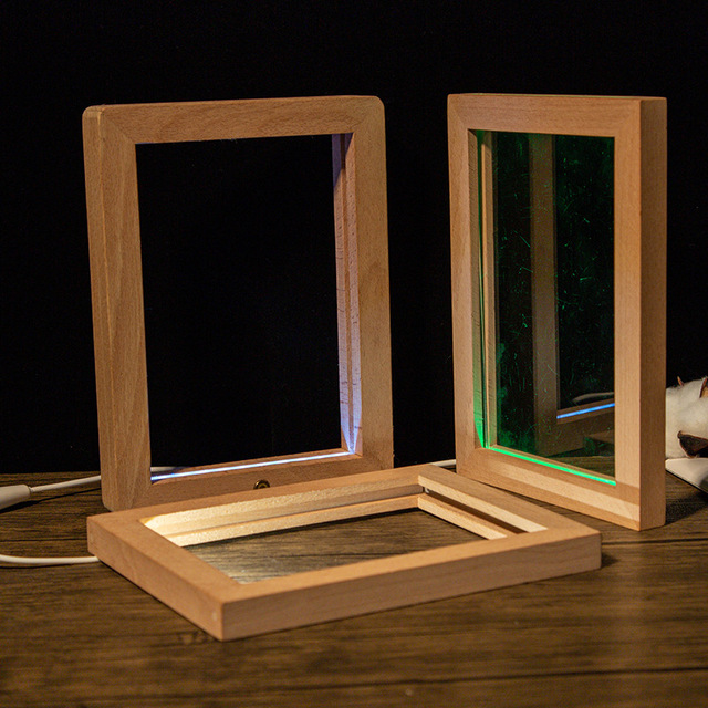 Beech Wood LED Photo Frame Solid Light Frame Rechargeable Display Hollow Floating Frame Creative Acrylic Light Night