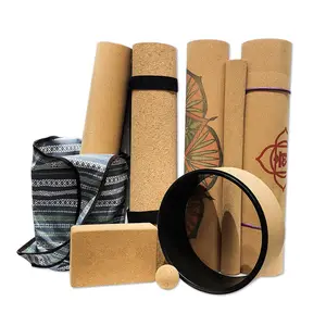 Eco friendly yellow cork yoga mat anti slip nonslip 2 layer rubber + cork