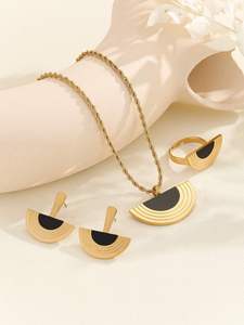 Juego de Joyería de Acero Inoxidable Chapado en Oro para Mujer, Aretes y Collar con Forma de Abanico, Idea de Regalo para Boda, Fiesta, Compromiso, Aniversario - Product Image 2