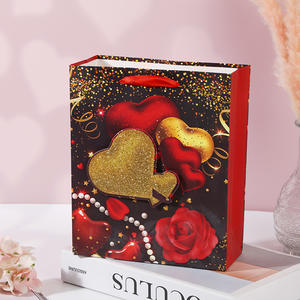 Sac cadeau fantaisie pour fête de vacances sacs en papier pour la Saint-Valentin pour emballage cadeau sac en papier de luxe <span class=keywords><strong>valentino</strong></span> avec poignées et logo doré à paillettes - Product Image 2