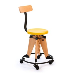 Chaise de travail moderne Ron Burgu pour chambre à coucher, avec roulettes, siège en bois réglable en hauteur, pieds en métal, options de couleurs rouge, jaune, vert, noir, naturel - Product Image 6