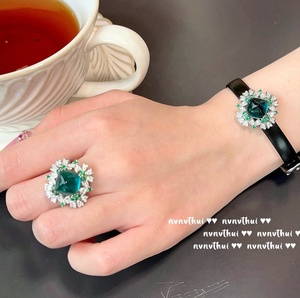 18K mạ vàng Malachite màu xanh lá cây Vòng hoa Zircon Vòng cổ điển Vòng đeo tay Bông tai thiết lập ngọc lục bảo giỏ hoa thiết kế trang sức thời trang - Product Image 3