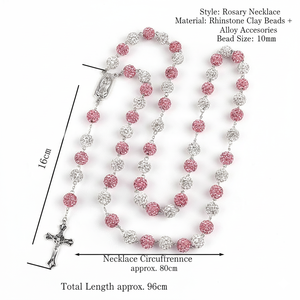 Collier de chapelet catholique à six rangs, perles de boule disco en strass de 10 mm, AB <span class=keywords><strong>rose</strong></span>, Vierge <span class=keywords><strong>Marie</strong></span>, crucifix, <span class=keywords><strong>bijoux</strong></span> de prière pour femmes et hommes - Product Image 3