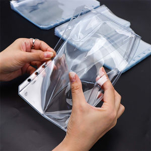 A5 A6 A7 Binder 2 cepler temizle PVC kilitli çanta düz sızdırmazlık fermuarlı keseler ile bir yan açık Zipperless cep nakit zarflar - Product Image 4