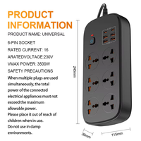 Barre de protection contre les surtensions, 8 prises larges, multiprise UE universelle avec 4 ports USB, multiprise