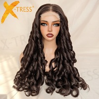 Perruque Synthétique X-TRESS Glueless 4*6 Lace Front Boucles Françaises Ondulée Frisée Rebelle Couleur Naturelle en Gros pour Femme