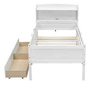White Children's <b>Storage</b> Bed With Headboard Bookshelf And Drawers For <b>Kids</b> Bedroom - Product Image 5