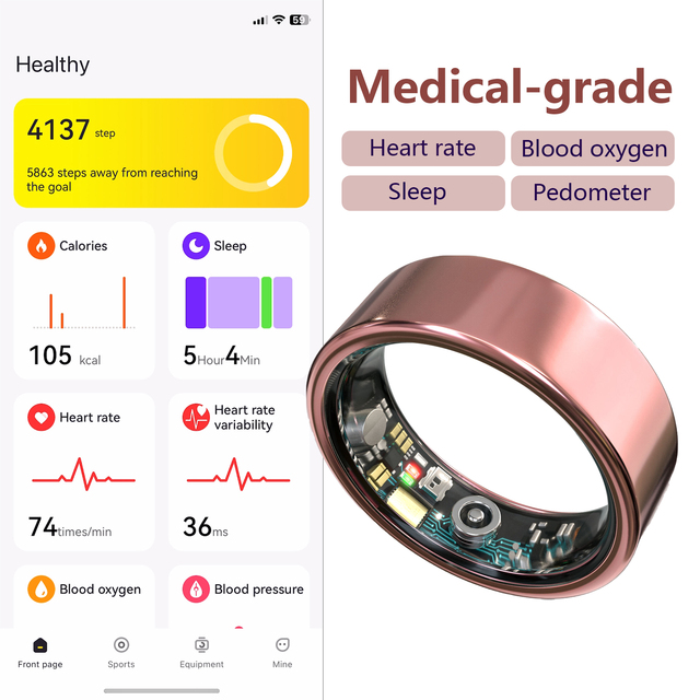 Unisex Smart Health Fitness Ring with Blood Oxygen Monitor Sleep/Step Tracking Waterproof Activity Tracker for Sport & Daily Use