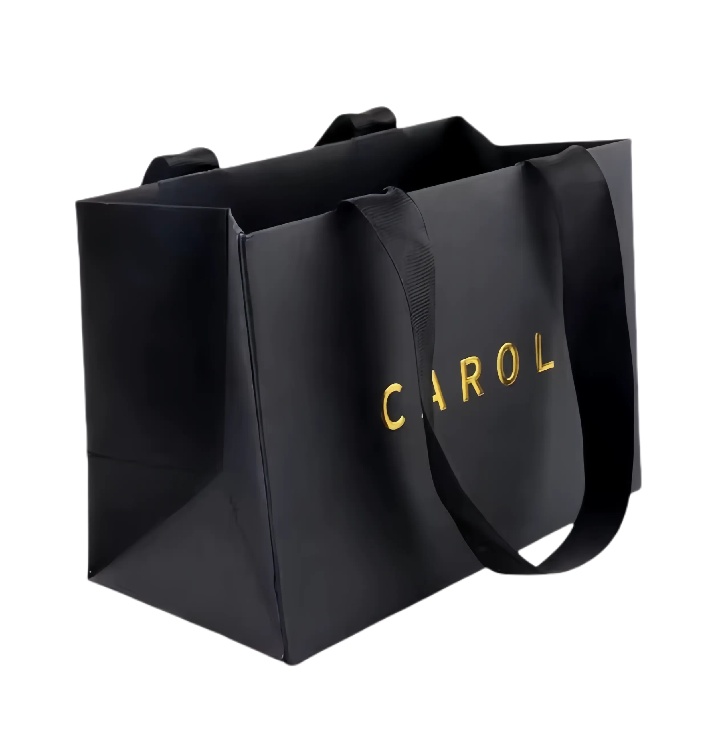 Toptan özel yüksek kalite baskılı siyah lüks alışveriş hediye kağıt torba kendi logosu ile