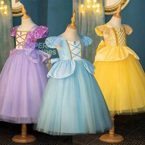 Robe de bal jaune HP pour fête d'anniversaire, costume de conte de fées, tenue de cérémonie bleue pour filles - Product Image 1
