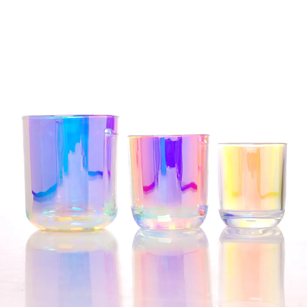 wholesale luxury iridescent candle jar 8oz 16oz 10oz iridescent empty glass candle jars with lids