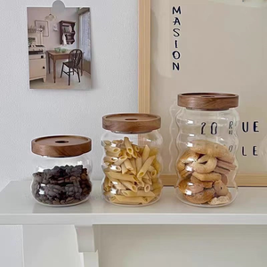 Frasco Hermético de Vidrio Borosilicato Hecho a Mano Estilo Japonés, Tapa de Silicona y Madera de Acacia, Apto para Vapor, Portátil, Gran Capacidad, para Almacenamiento de Alimentos - Product Image 1