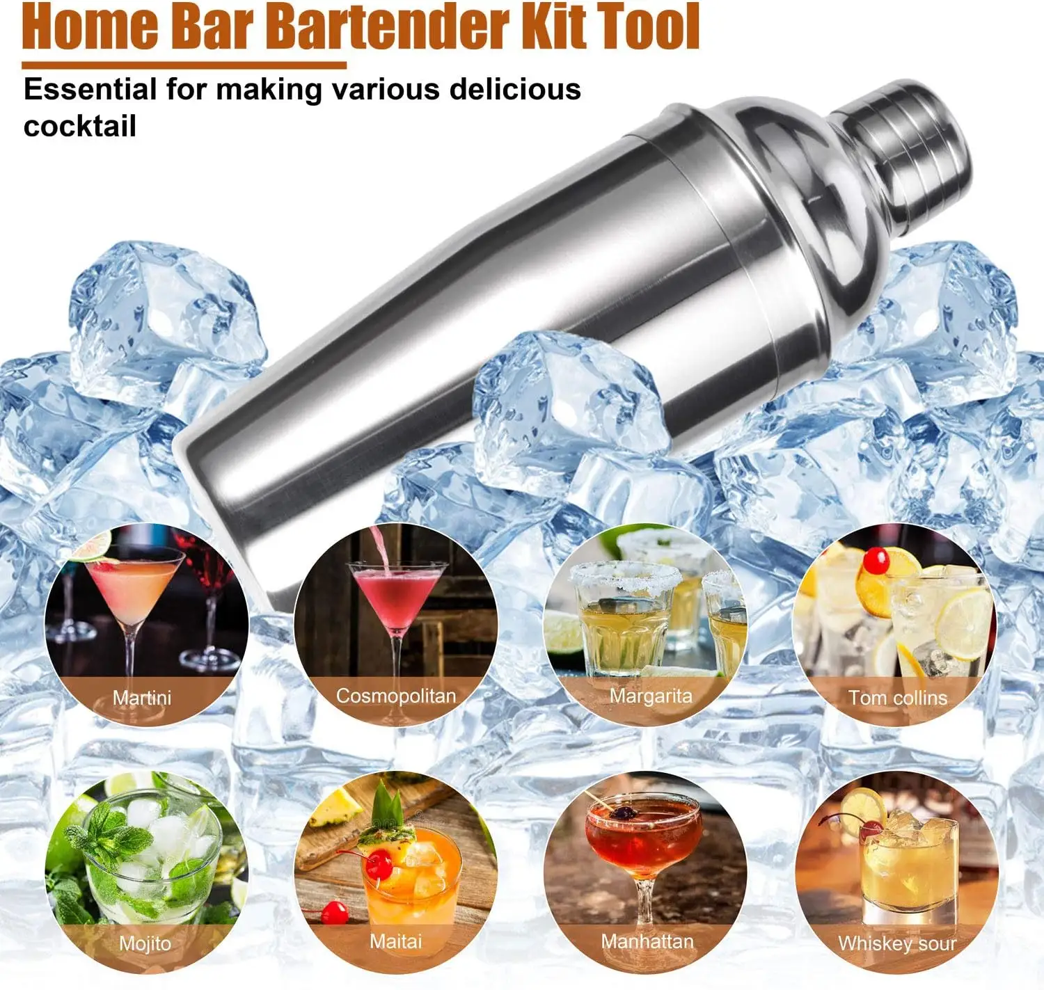 Alat ukur pencampur bartender Bar pengocok Cocktail baja