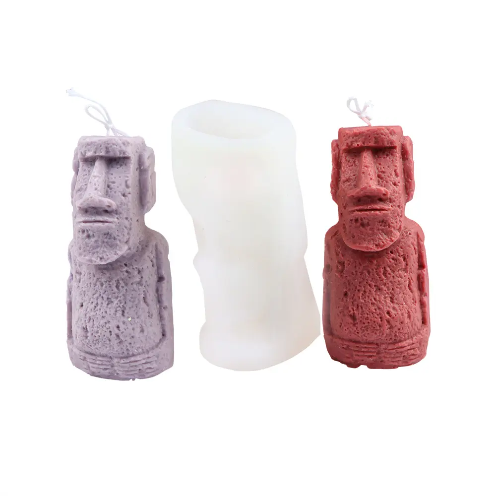 Forma de silicone da estátua do moai da páscoa, molde de vela abstrato de esculpir retrato, perfumado, decoração para festival de resina do homem