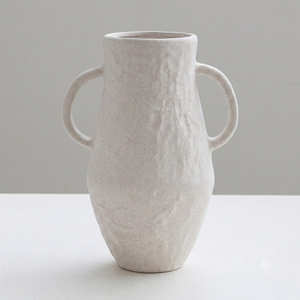 Colección de Jarrones de Cerámica Artesanales con Textura de Arenisca, Esmalte Blanco Orgánico, Anfora con Asa, Decoración Nórdica para Bodas y Hogar - Product Image 6
